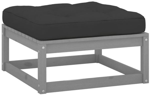vidaXL Garten-Fußhocker mit Grauen Kissen Massivholz Kiefer 805727