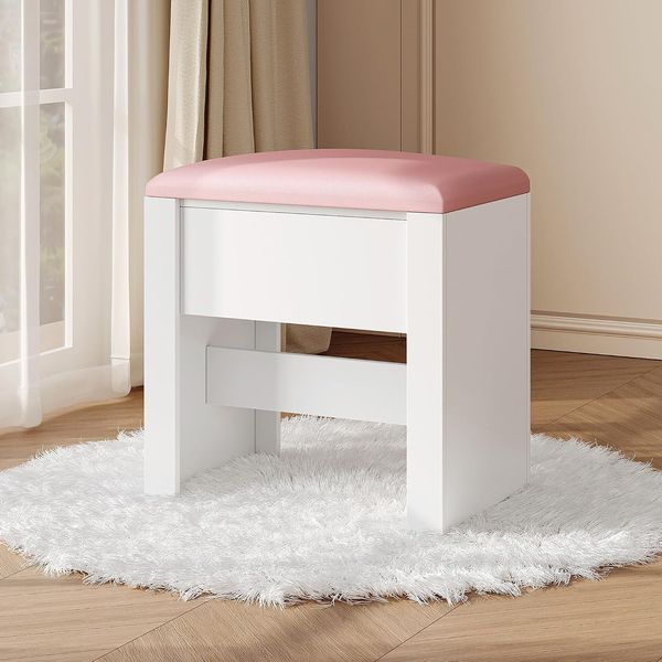 Hocker Schminktisch, Sitzhocker Gepolstert, Makeup-Hocker mit Rutschfesten Fußpads, Geeignet für Ankleidezimmer, Schlafzimmer, Eingangsbereich, 30 x 40 x 44 cm, Rosa