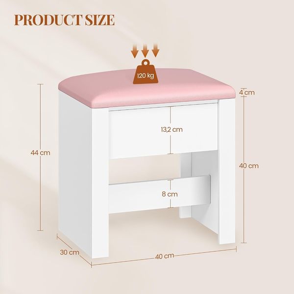 Hocker Schminktisch, Sitzhocker Gepolstert, Makeup-Hocker mit Rutschfesten Fußpads, Geeignet für Ankleidezimmer, Schlafzimmer, Eingangsbereich, 30 x 40 x 44 cm, Rosa Bild 10
