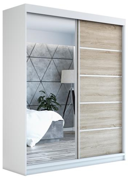 Schwebetürenschrank PIK 2-türig Schrank 180 cm (mit Spiegel) Farbe: Weiß, sonoma