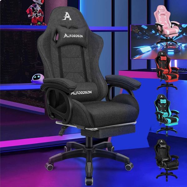 Gamingstuhl mit 2-Punkt-Massage und Fußstütze, Dunkelgrau