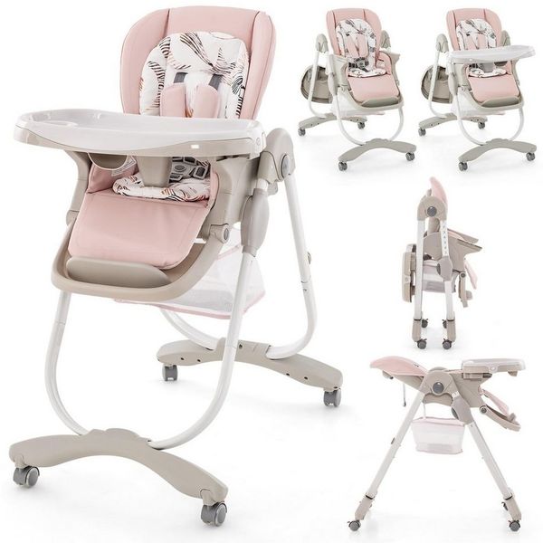 COSTWAY Hochstuhl Babystuhl, klappbar, verstellbar, mit Liegefunktion & Rädern
