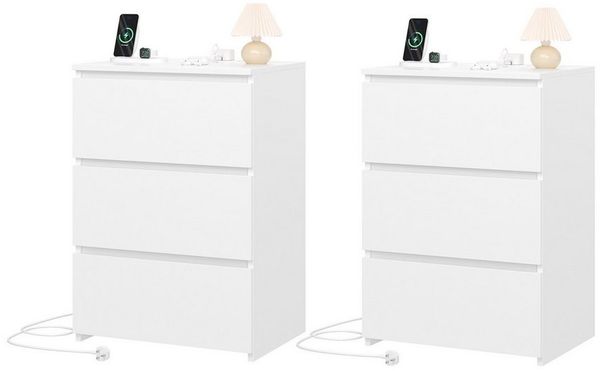 Homfa Nachttisch Nachtschrank Nachtkommode Nachtkonsole (2-St), 3 Schubladen, 45x38x66 cm, Weiß