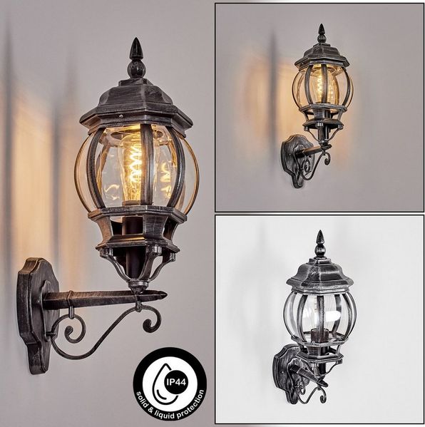 hofstein Außen-Wandleuchte Außenwandlampe aus Metall/Glas in Schwarz/Silberfarben/Klar, ohne Leuchtmittel, Wandleuchte außen aufwärts im Retro/Vintage/Antik-Design, E27, IP44