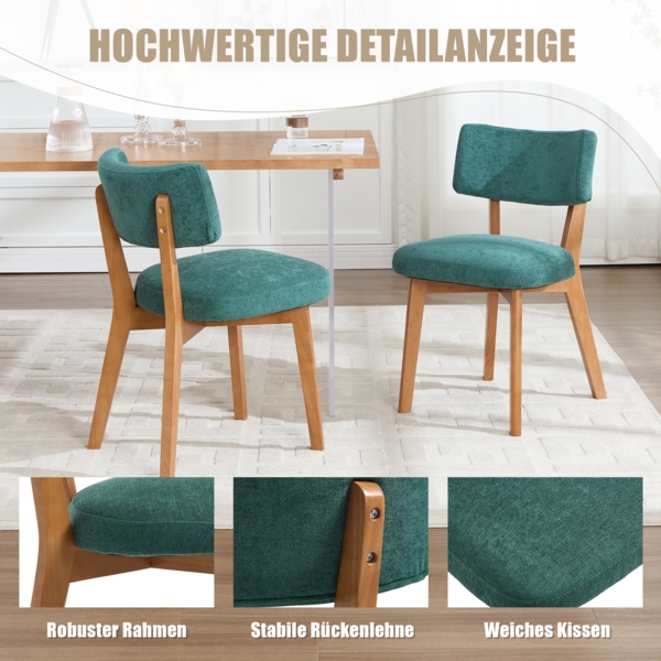 LVHOM 2er Set Esszimmerstühle Leinenstoff, Polsterstuhl aus Massivholz, belastbar bis 200 kg, Stuhl für Esszimmer, Homeoffice & Wohnzimmer, Grün Bild 5