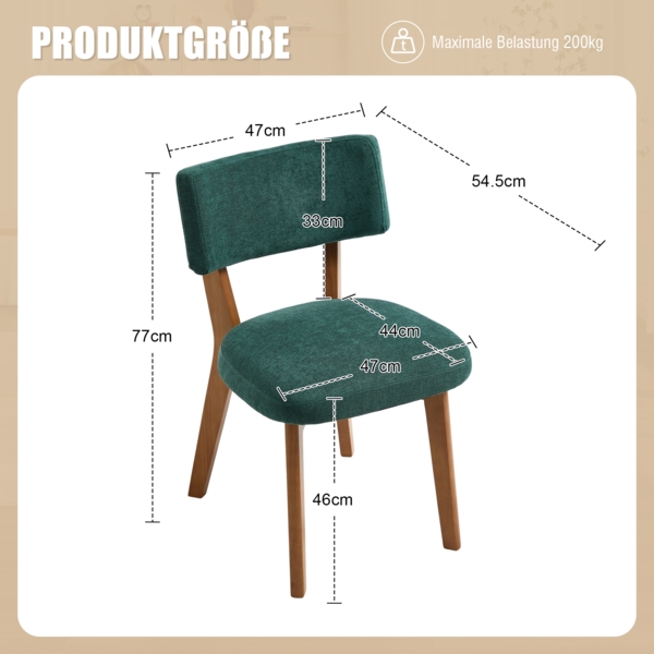 LVHOM 2er Set Esszimmerstühle Leinenstoff, Polsterstuhl aus Massivholz, belastbar bis 200 kg, Stuhl für Esszimmer, Homeoffice & Wohnzimmer, Grün Bild 6