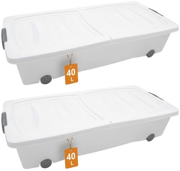 Spetebo Unterbettkommode weiß mit Rollen mit zweigeteiltem Deckel (Set, 2 St, Anazhl)