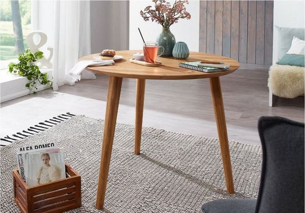Massivart® Esstisch MATTI 90 cm x 90 cm / rund / Wildeiche, Tischplattenstärke 25 mm und geölt / 3 Standbeine