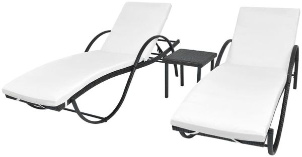 vidaXL Sonnenliegen 2 Stk. mit Tisch Poly Rattan Schwarz 274869