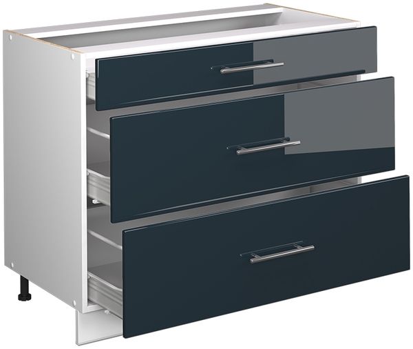 Küchenunterschrank Fame-Line Dunkelblau Hochglanz/Weiß 100 cm, AP Marmor Vicco Bild 6