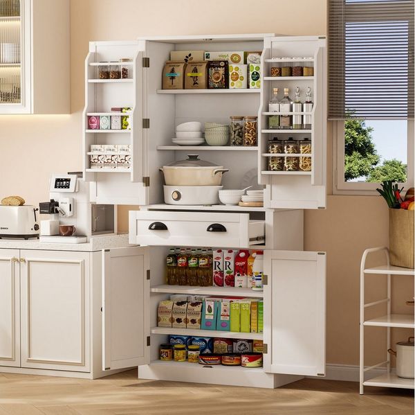 REDOM Hochschrank Aufbewahrungsschrank,Sideboard (mit 4 Türen & 1 Schublade – Vielseitiger Stauraum mit verstellbaren Ablagen)