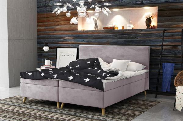 Boxspringbett Schlafzimmerbett Sileno 180x220cm in Stoff Riviera Flieder