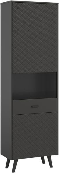 Stauraumvitrine >Linea< 2 Türen, 5 Schübe, in grau - 58x195x37cm (BxHxT)