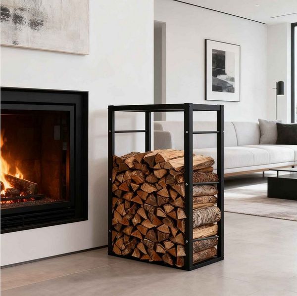 BBWL Kaminholzregal aus Metall mit 200 kg Tragkraft, BxTxH:50x28.5x94.5 cm, stabiles Brennholzregal mit Bodenschutz für Kamin & Wohnbereich