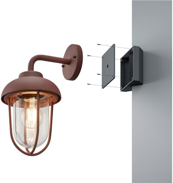 Vintage Außenwandleuchte Laterne in Rostoptik mit Eckbefestigung für Hausecke