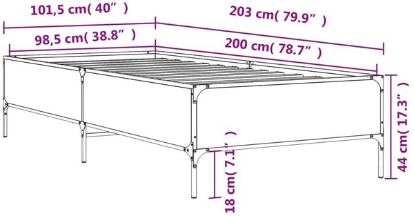 vidaXL Bettgestell Sonoma-Eiche 100x200 cm Holzwerkstoff und Metall 844962 Bild 9