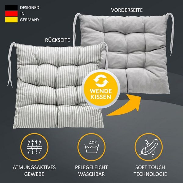 LILENO HOME Stuhlkissen - Wende Sitzkissen für Gartenstuhl oder Küchenstuhl 40x40x6 cm, Bequeme Indoor u. Outdoor Stuhlauflage als Stuhl Kissen Hellgrau