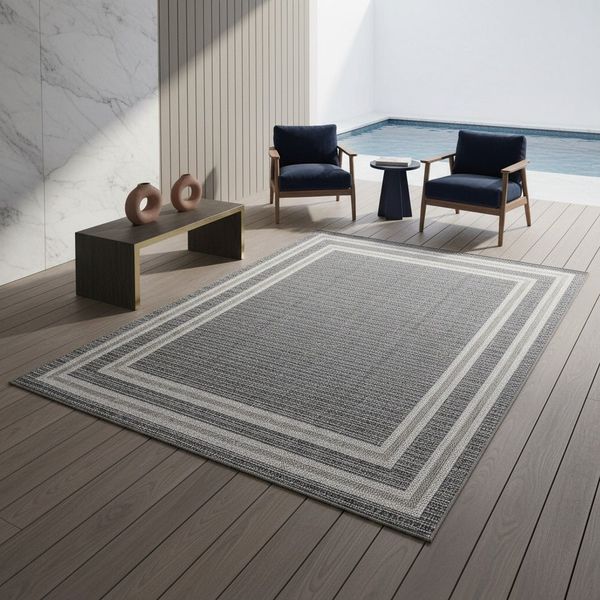 KADIMA DESIGN Outdoorteppich LIRIA Wetterfest UV-Beständig Balkon Waschbar Strapazierfähig, Läufer, Höhe: 7 mm, Grau, 60x100 cm, Balkonteppich Robust Waschbar