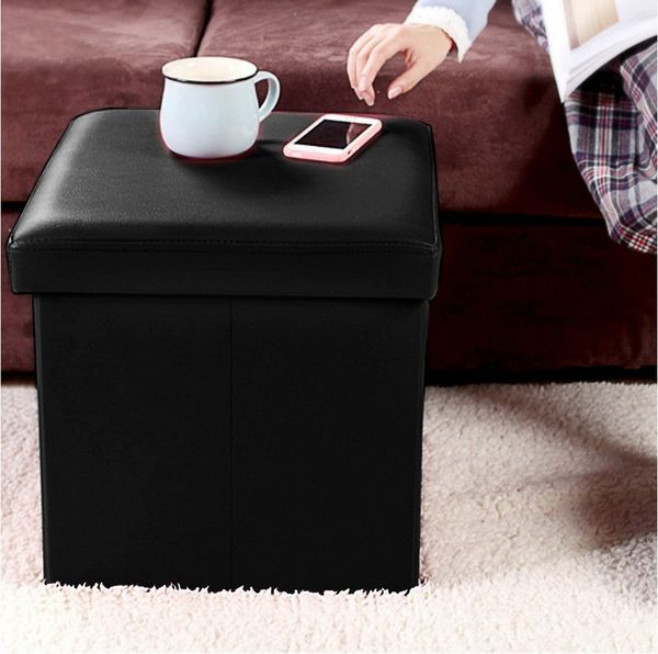 style home Sitzhocker mit Stauraum faltbare Sitzwürfel (Sitztruhe aus Kunstleder, 38 x 38 x 38 cm Schwarz), gepolstert Sitzbank Fußhocker für Wohnzimmer Schlafzimmer