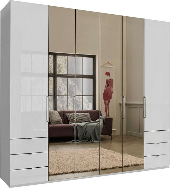 WIEMANN Falttürenschrank Kansas, Kleiderschrank, Schrank, Wäscheschrank, mit Glas und Spiegel (2 Breiten, MADE IN GERMANY) inkl. gepämpften Schubkästen und Türen, mit Panoramaöffnung