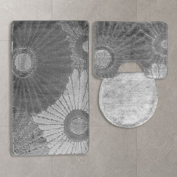 ROLFNERS Badematte Badezimmerteppich Badteppich Set 3 tlg, Weicher Flor, Rutschfest, schnell trocknend, fußbodenheizungsgeeignet, Polypropylen, Florhöhe ca. 15 mm, Waschbar bis max. 30°C
