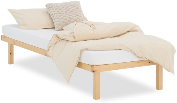 Bettgestell 90x200 cm Holzbett Unbehandelt Einzelbett Massivholz Bett ohne Kopfteil Gästebett Jugendbett Lattenrost