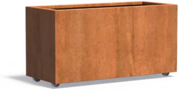 Adezz Pflanzgefäß Carrez mit Rollen aus Corten-Stahl Pflanzkübel Größe 120x50x60 cm