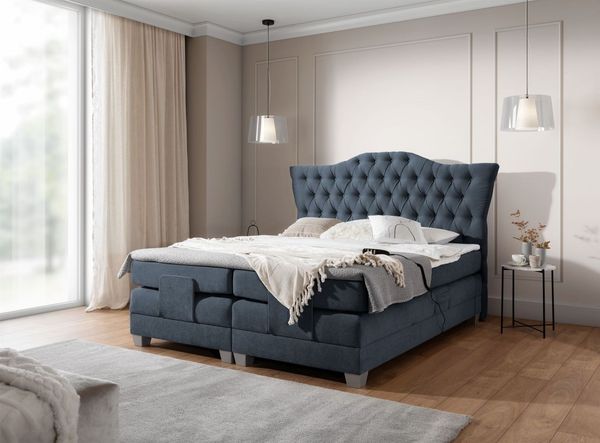 Boxspringbett Elektrisch Bett FAUSTO 200x200cm in Stoff Wind Dunkelblau