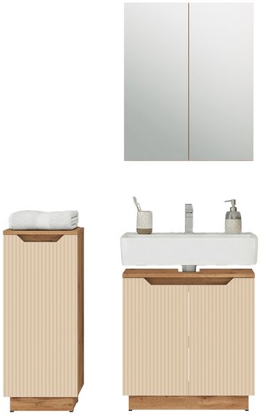 Badmöbel-Set Lotta Eiche/Kaschmir gestreift 3 Teile Vicco Bild 6