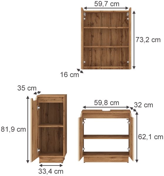 Badmöbel-Set Lotta Eiche/Kaschmir gestreift 3 Teile Vicco Bild 2