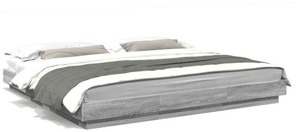 Doppelbett, Bettgestell Modernen mit LED Grau Sonoma 200x200 cm Holzwerkstoff d1348e