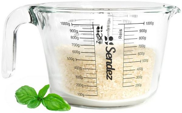 Messbecher 1L mit Henkel aus Borosikatglass Messkanne Dosierhilfe Literbecher Küchenhelfer Messbehälter