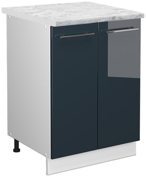 Küchenunterschrank Fame-Line Dunkelblau Hochglanz 60 cm , AP Marmor Vicco