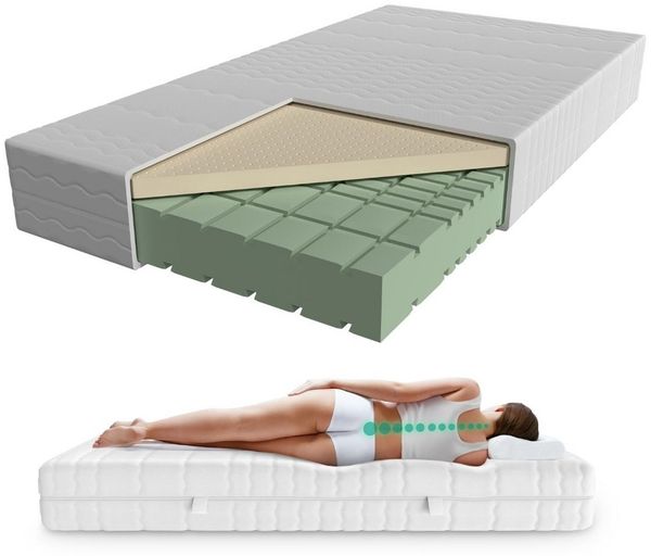 Latexmatratze in Premiumhöhe, Langlebige 7-Zonen Latex-Matratze, Waschbarer Bezug, AM Qualitätsmatratzen, 23 cm hoch, 90x200 cm