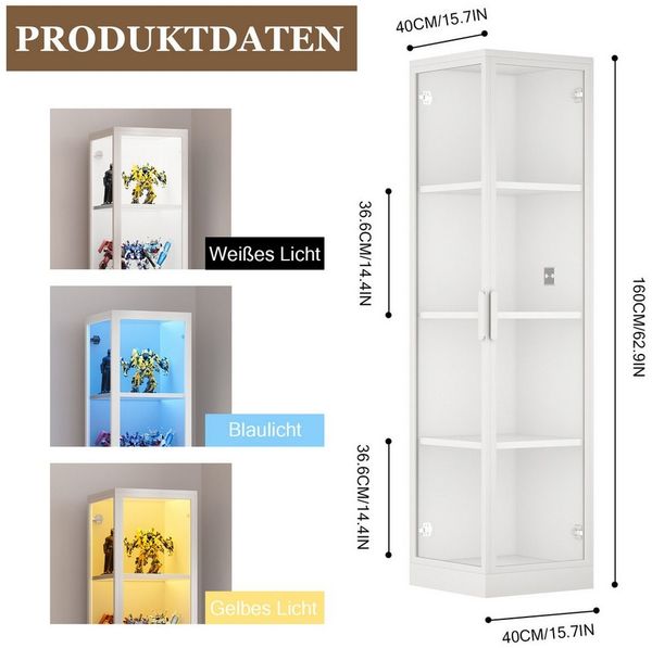 TWSOUL Glasvitrine Ausstellungsschrank mit LED -Leuchten, Helligkeitsregelung, 160cm Aluminiumrahmen, einteiligen Glastüren modernes Design für Wohnzimmer Bild 4