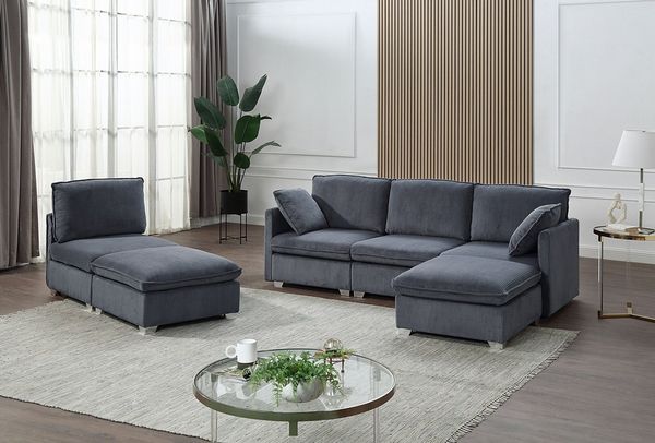 ATLANTIC home collection Wohnlandschaft, modularer 4-Sitzer mit 2 Hockern, weicher Cordbezug