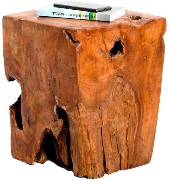 Beistelltisch Hocker HEAVY STOOL Teak Handmade Naturform massiv eckig