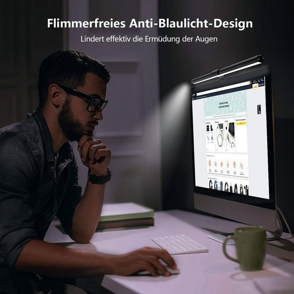 Quntis Klemmleuchte 40cm monitor licht Computer Schreibtischlampe bildschirmlampe, Dimmfunktion, LED wechselbar, Mehrere Helligkeitsstufen, Tageslichtweiß, Screenbar dimmbar, zum klemmen Monitorlampe, klemmleuchte mit kabel