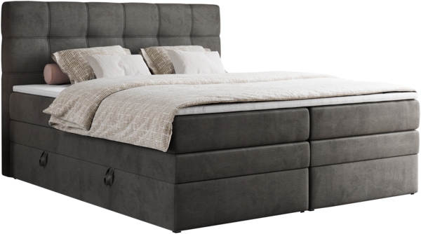 Boxspringbett, Polsterbett, Bett, Schlafzimmer - ERNI-KING - 160x200cm - Dunkelgrau Velours - H4 Bild 3