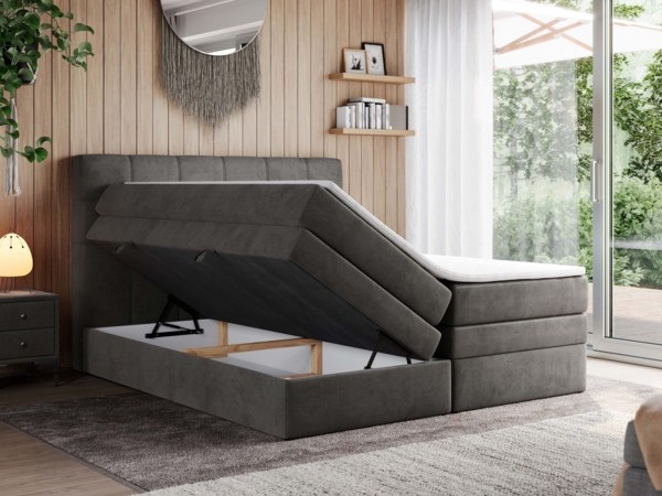 Boxspringbett, Polsterbett, Bett, Schlafzimmer - ERNI-KING - 160x200cm - Dunkelgrau Velours - H4 Bild 2