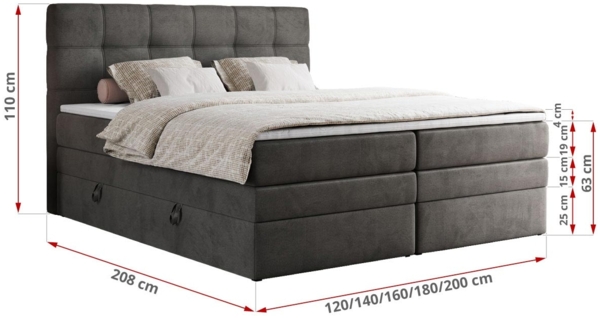 Boxspringbett, Polsterbett, Bett, Schlafzimmer - ERNI-KING - 160x200cm - Dunkelgrau Velours - H4 Bild 5