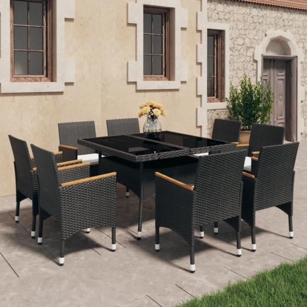 vidaXL 9-tlg. Garten-Essgruppe Poly Rattan und Akazienholz Schwarz 3058344