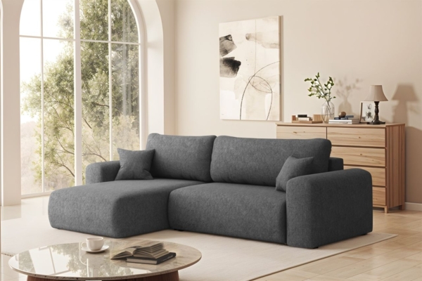 Ecksofa Schlafsofa FLORA Stoff Verita Dunkelgrau Ottomane Links