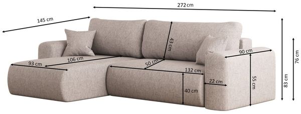 Ecksofa Schlafsofa FLORA Stoff Verita Dunkelgrau Ottomane Links Bild 4