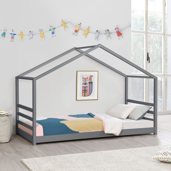 [en.casa] Hausbett Dunkelgrau 90x200 cm, inkl. Lattenrost