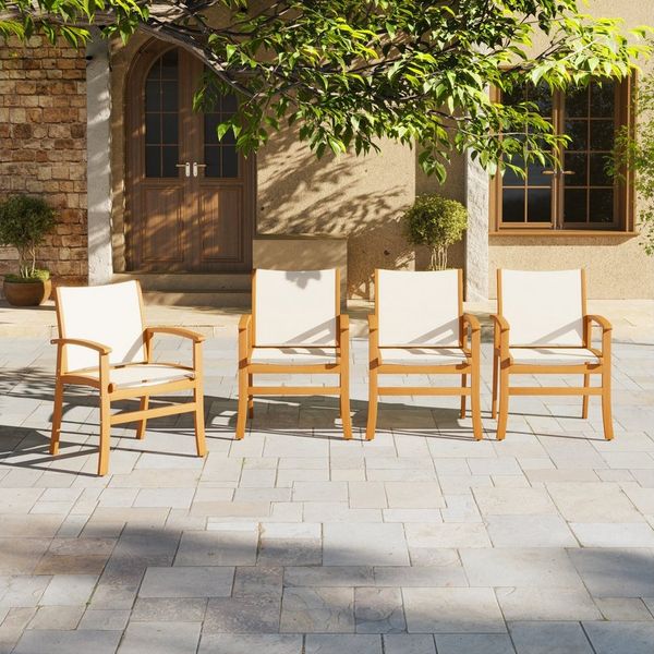 JOIVI Gartenstuhl Holz Gartenstühle (Akazienholz Essstühle), Atmungsaktivem Textilene-Gewebe für Garten & Terrasse,4-tlg Weiß