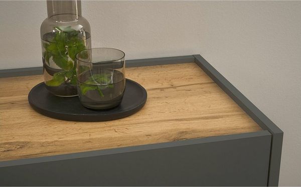 Lomadox Büromöbel-Set CRISP-61, (Spar-Set, 6-tlg, Aktenschrank Schreibtisch Regal Aktenregal Kommode), Büroausstattung Büroschrank Set anthrazit mit Eiche, grifflose Optik