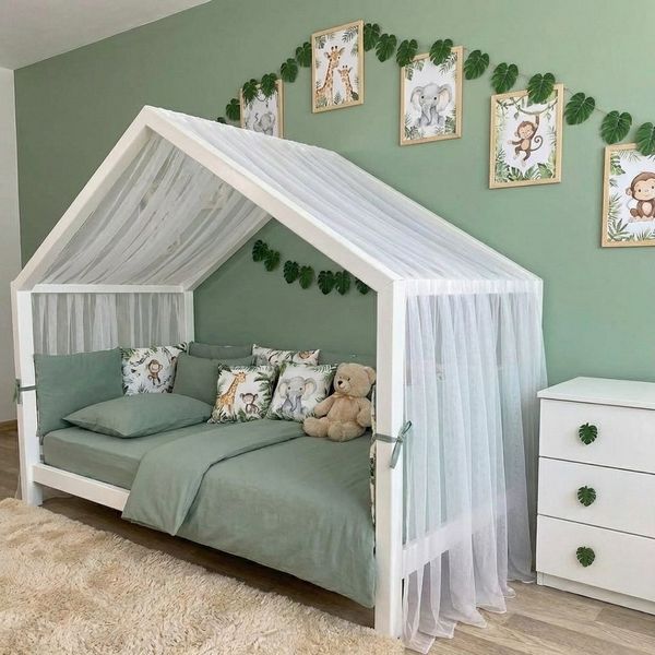 Baby Fancyroom Betthimmel Premium Hausbett Himmel aus Tüll, Betthimmel für Kinderbett, Baldachin, gekräuselt