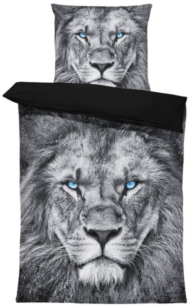 One Home Bettwäsche Graubart, Mikrofaser, 4 teilig, Löwen Motiv Bild 5