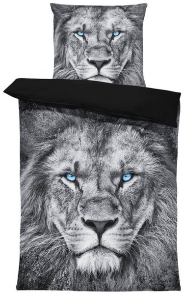 One Home Bettwäsche Graubart, Mikrofaser, 4 teilig, Löwen Motiv Bild 4